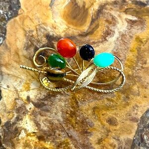 Vintage Multi Stone Gold Brooch